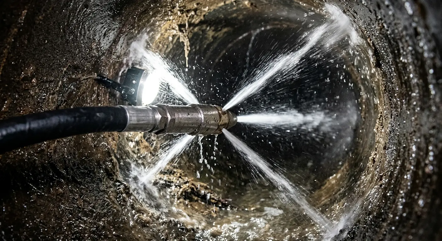 High-pressure hydro jetting nozzle cleaning sewer pipe for Sewer Cleanout in Petal